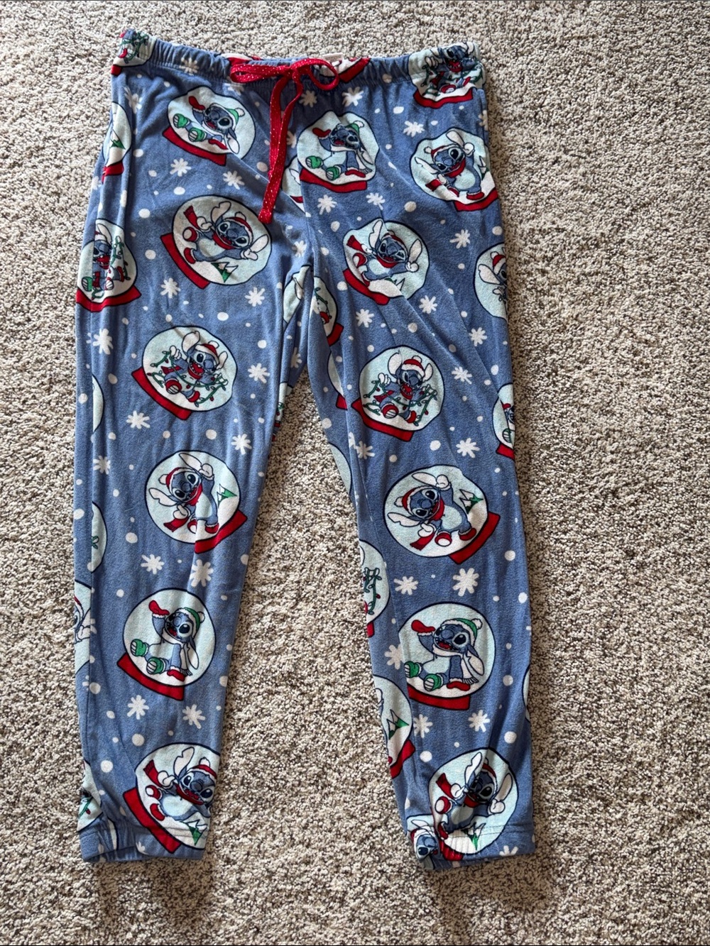 Disney Blue Snow Globe Stitch Kids Pajama Pants with Red Drawstring